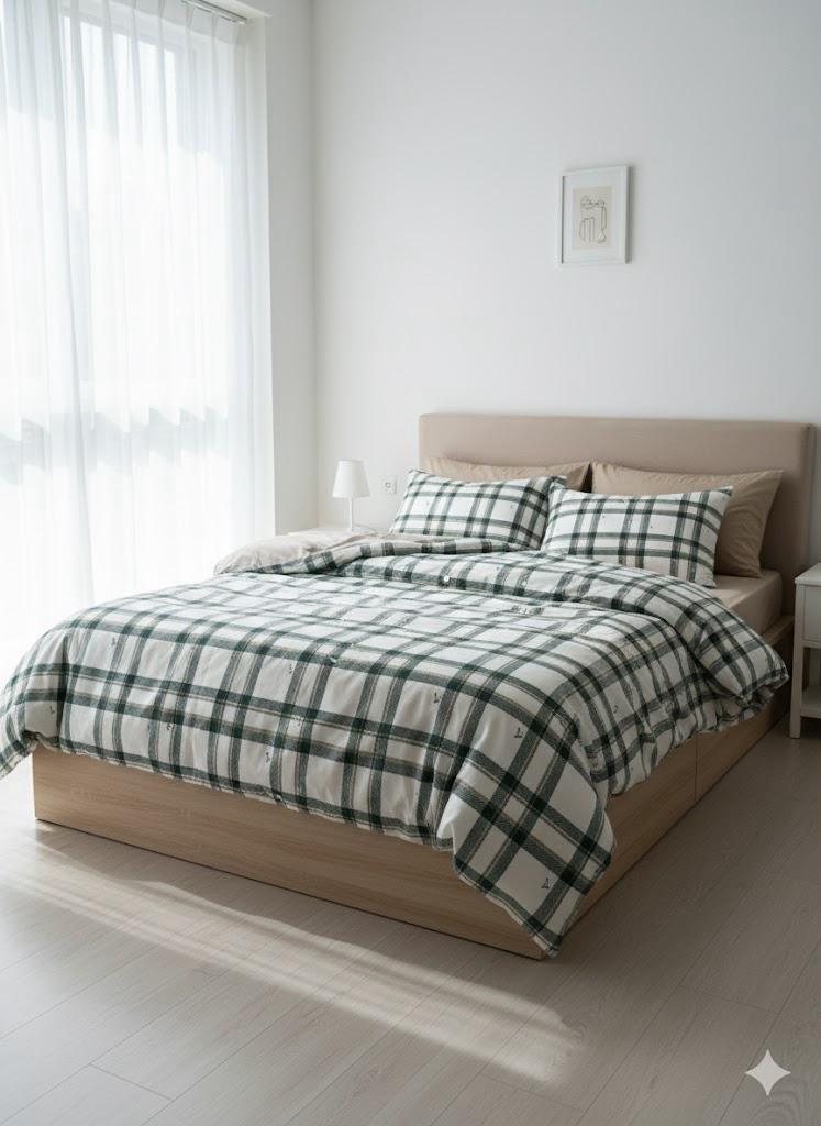 Lenjerie de pat carouri verzi