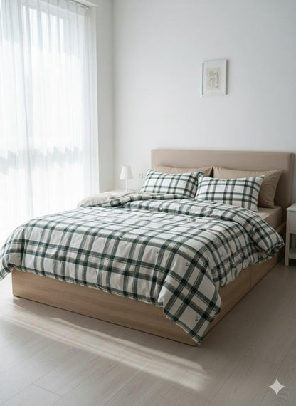 Lenjerie de pat carouri verzi